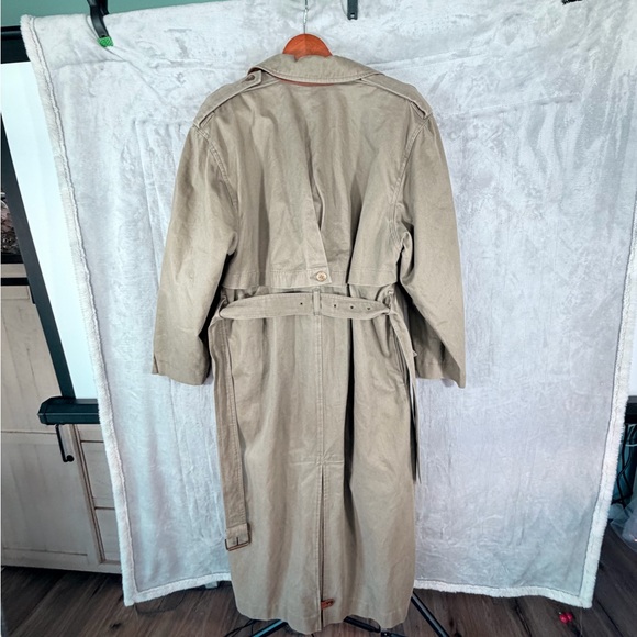 Together womens long trench coat khaki size 8 genuine leather trim vintage - Picture 6 of 9